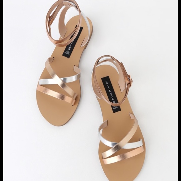 Matas Metallic Leather Flat Ankle Strap Sandals - Picture 3 of 8